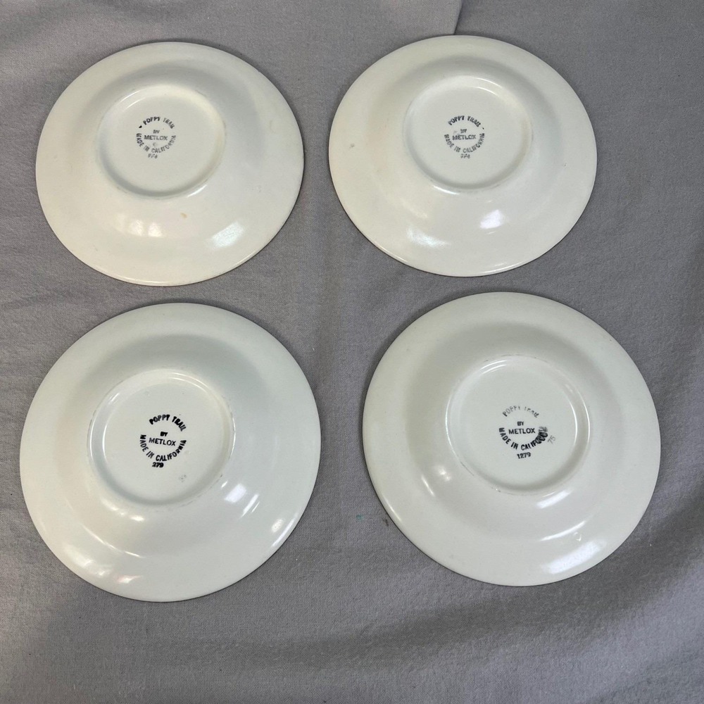 Metlox Poppy Trail Sculptured Daisy Tea Cup and Saucer Set of 4 White Floral - Picture 4 of 13